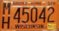 1988 Wisconsin Mobile Home License Plate