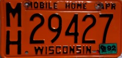 1992 Wisconsin Mobile Home License Plate