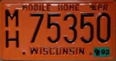 1992 Wisconsin Mobile Home License Plate