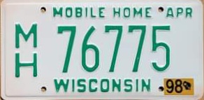 1998 Wisconsin Mobile Home License Plate