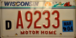 March 2004 Wisconsin Motor Home License Plate