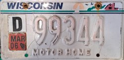 March 2006 Wisconsin Motor Home License Plate