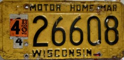 March 1983 Wisconsin Motor Home License Plate