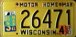 March 1985 Wisconsin Motor Home License Plate