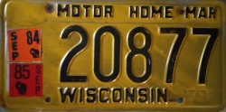 September 1985 Wisconsin Motor Home License Plate