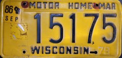 September 1986 Wisconsin Motor Home License Plate