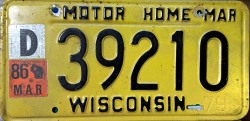 March 1986 Wisconsin Motor Home License Plate
