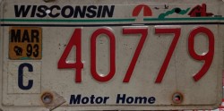 March 1993 Wisconsin Motor Home License Plate