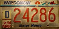 March 1994 Wisconsin Motor Home License Plate