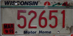March 1995 Wisconsin Motor Home License Plate