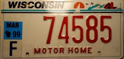 March 1999 Wisconsin Motor Home License Plate