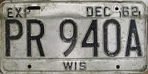 1962 Wisconsin Permit Reciprocity License Plate