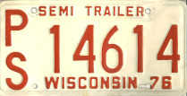 1976 Wisconsin Semi Trailer License Plate