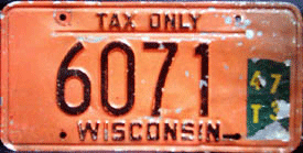 December 1973 Wisconsin Tax Only License Plate