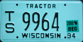 December 2000 Wisconsin Tractor License Plate