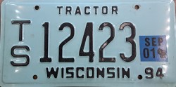 2001 Wisconsin Tractor License Plate