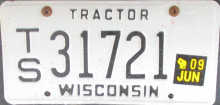June 2009 Wisconsin Tractor License Plate