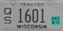 December 2010 Wisconsin Tractor License Plate