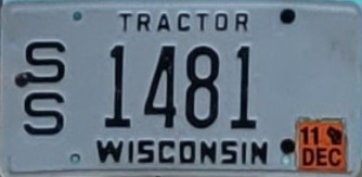 December 2011 Wisconsin Tractor License Plate
