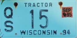 September 1995 Wisconsin Tractor License Plate