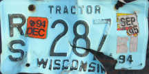 December 1994 Wisconsin Tractor License Plate