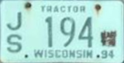 March 1996 Wisconsin Tractor License Plate