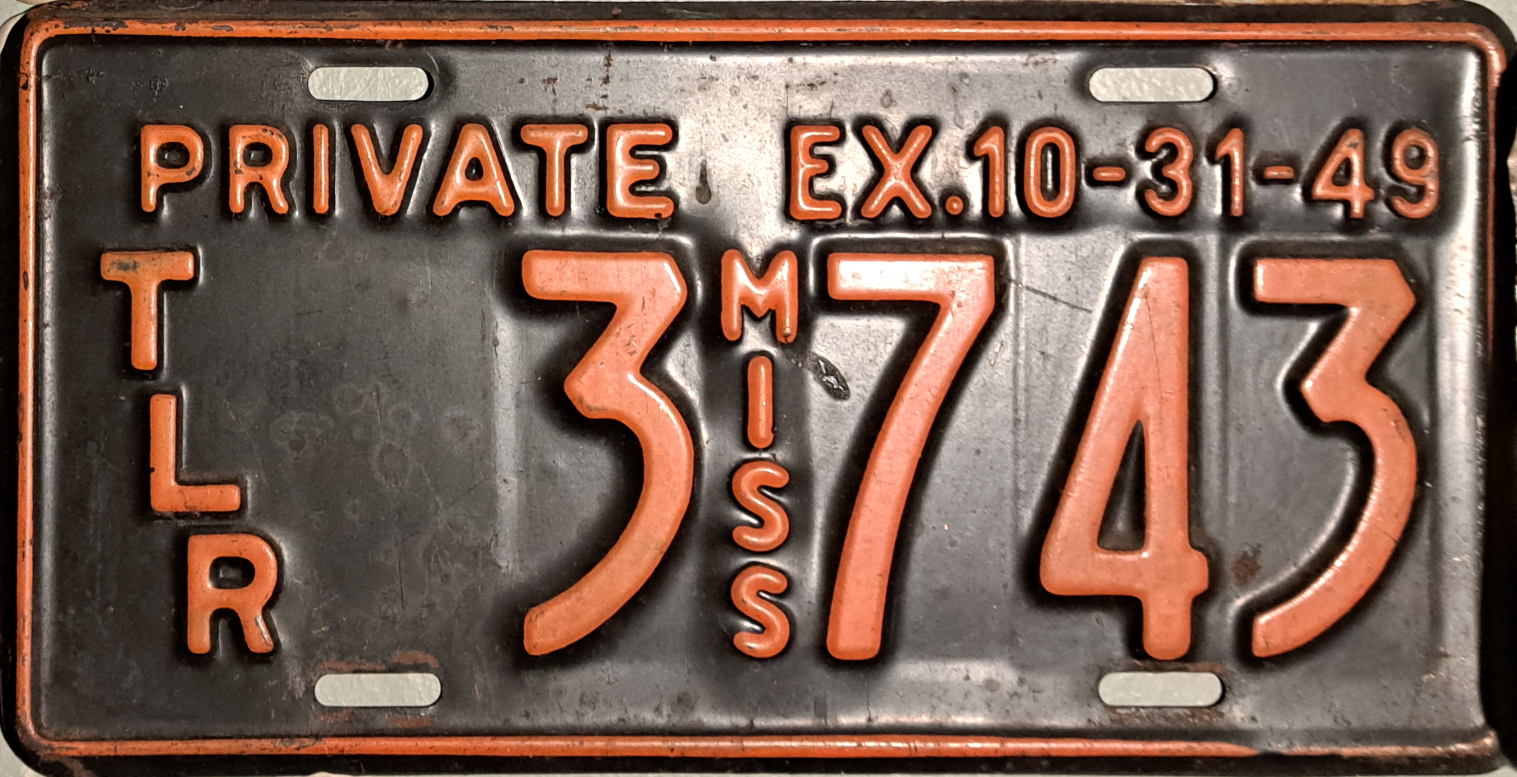 1949 Mississippi Private Trailer License Plate