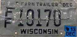 2013 Wisconsin Farm Trailer License Plate