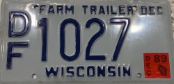1989 Wisconsin Farm Trailer License Plate