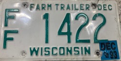 1993 Wisconsin Farm Trailer License Plate