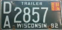 December 1984 Wisconsin Trailer License Plate
