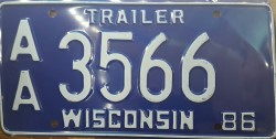1986 Wisconsin Trailer License Plate