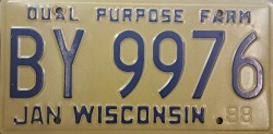 1988 Wisconsin Dual Purpose Farm License Plate