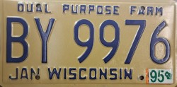 1995 Wisconsin Dual Purpose Farm License Plate