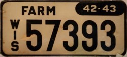 1943 Wisconsin Farm License Plate Windshield Sticker