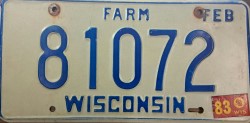 1983 Wisconsin Farm Truck License Plate