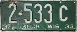 1933 Wisconsin Truck License Plate