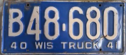 1941 Wisconsin Truck License Plate