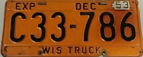 1953 Wisconsin Truck License Plate