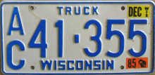 1985 Wisconsin Truck License Plate