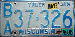 1986 Wisconsin Truck License Plate