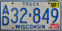 1987 Wisconsin Truck License Plate